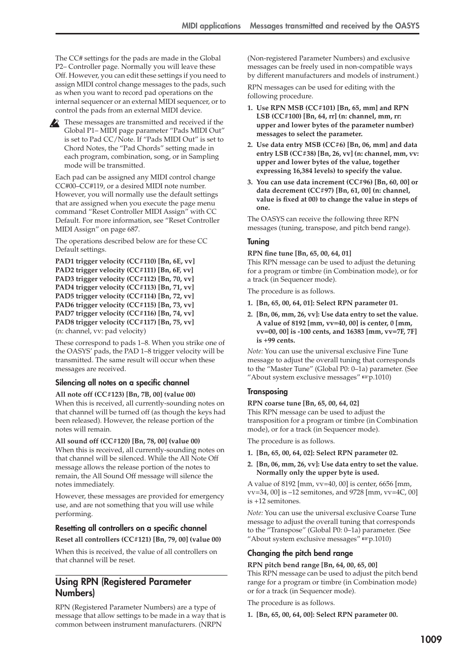 Using rpn (registered parameter numbers) | KORG Electronic Keyboard User Manual | Page 1019 / 1127