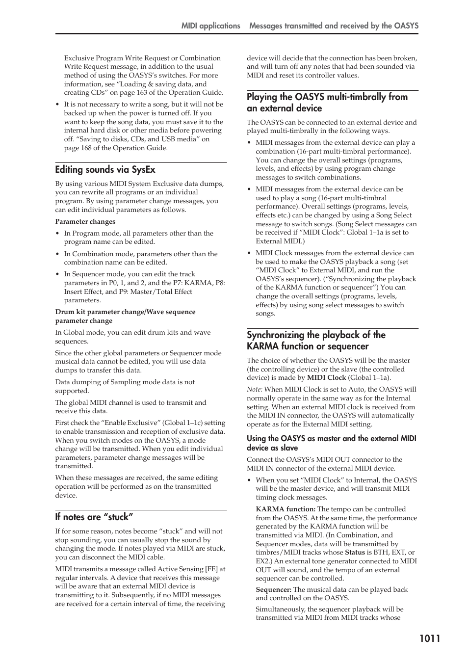 Editing sounds via sysex, If notes are "stuck | KORG Electronic Keyboard User Manual | Page 1021 / 1127