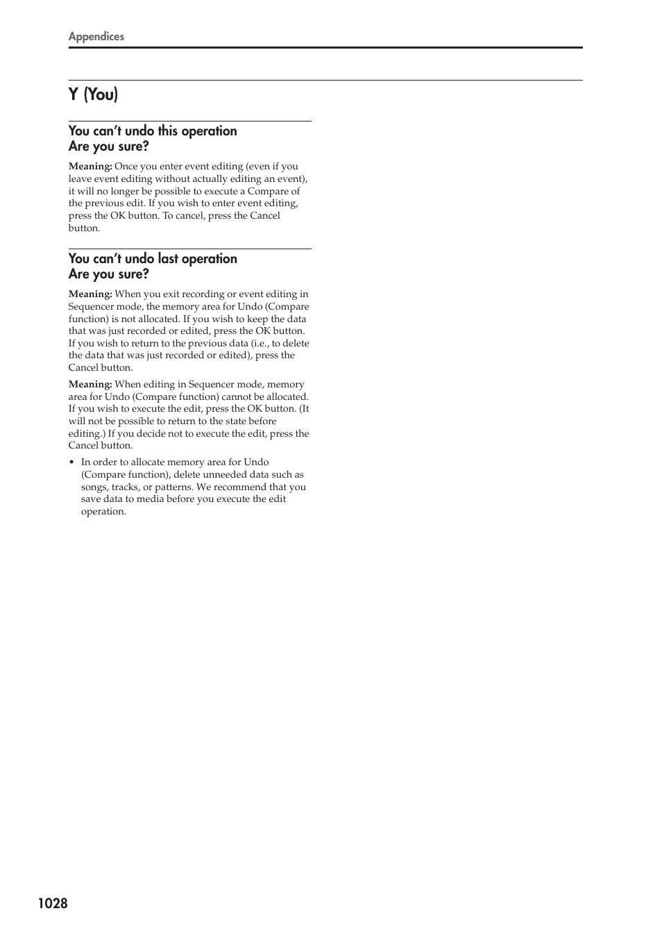 Y (you), You can't undo this operation are you sure, You can't undo last operation are you sure | Y (you) 8 | KORG Electronic Keyboard User Manual | Page 1038 / 1127