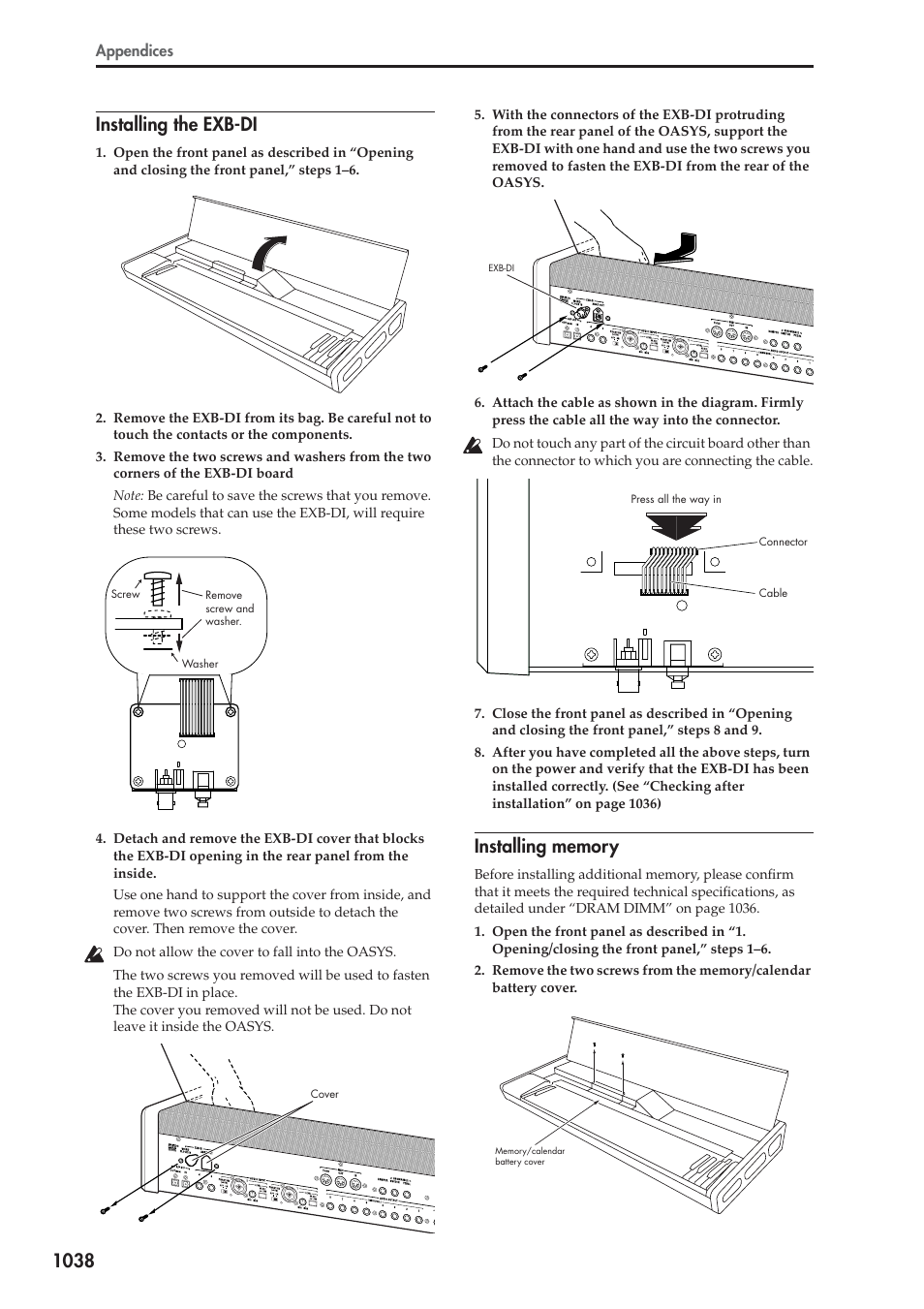 Installing the exb-di, Installing memory, 1038 installing the exb-di | KORG Electronic Keyboard User Manual | Page 1048 / 1127