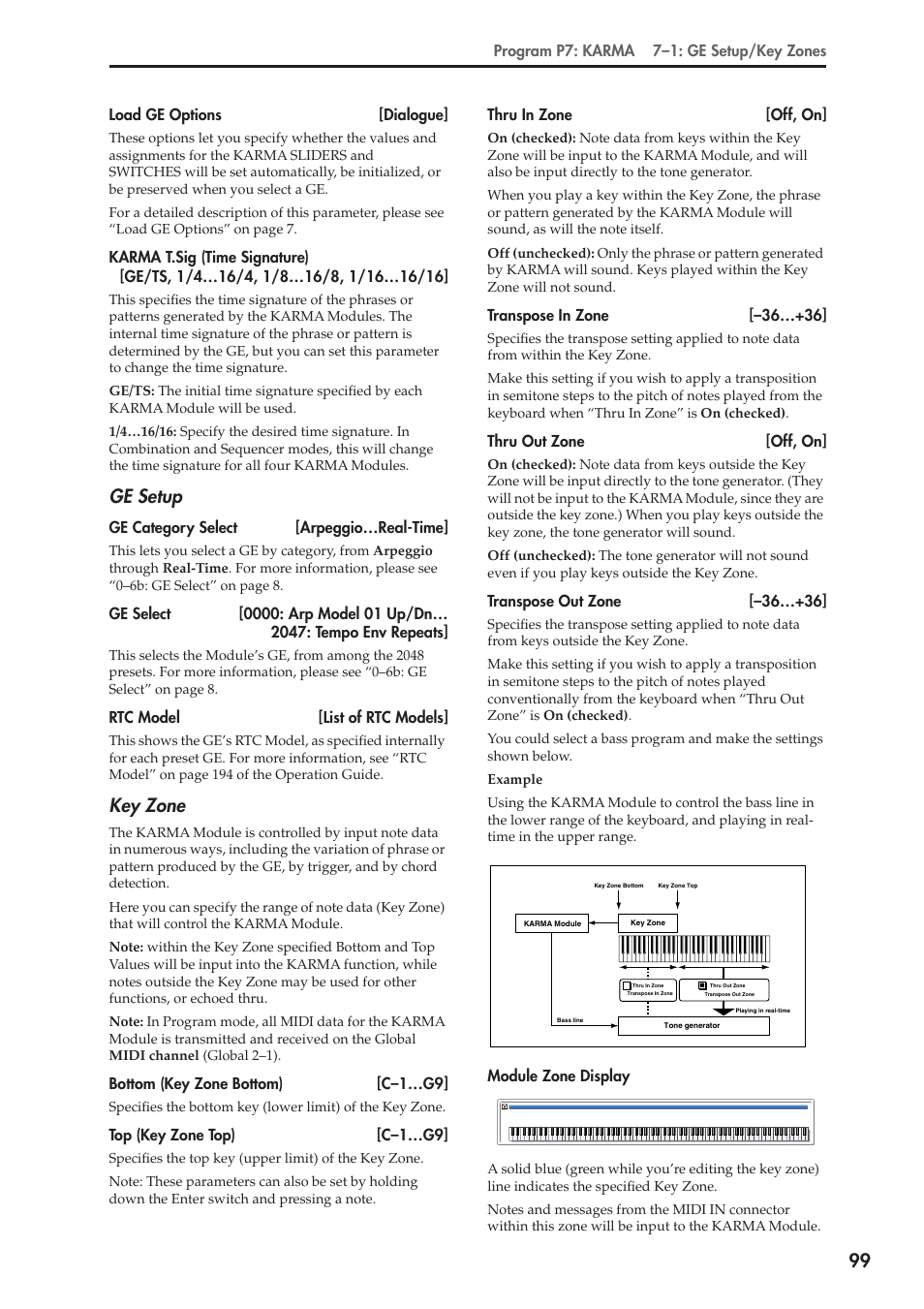 Ge setup, Key zone | KORG Electronic Keyboard User Manual | Page 109 / 1127