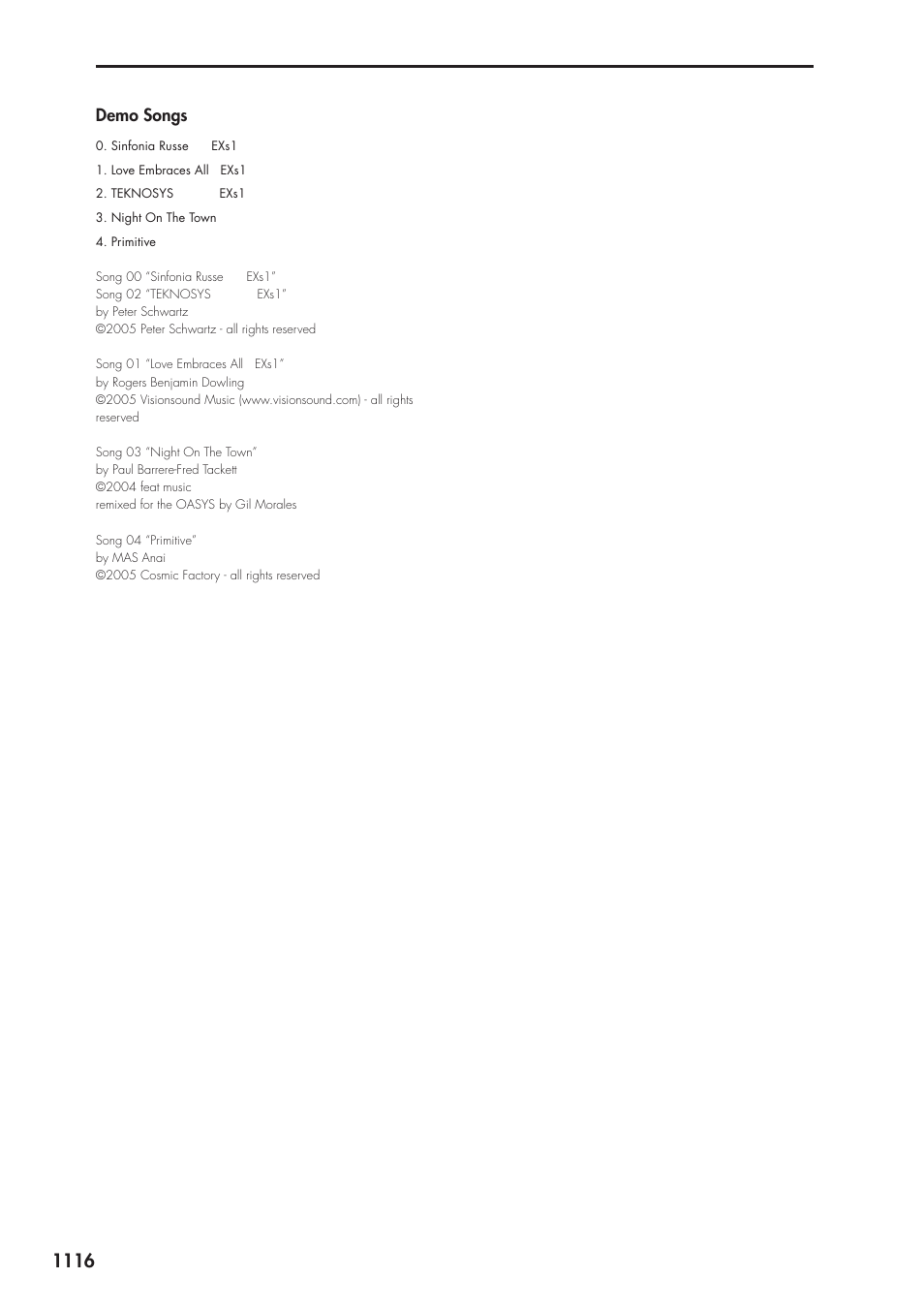 Demo songs | KORG Electronic Keyboard User Manual | Page 1126 / 1127