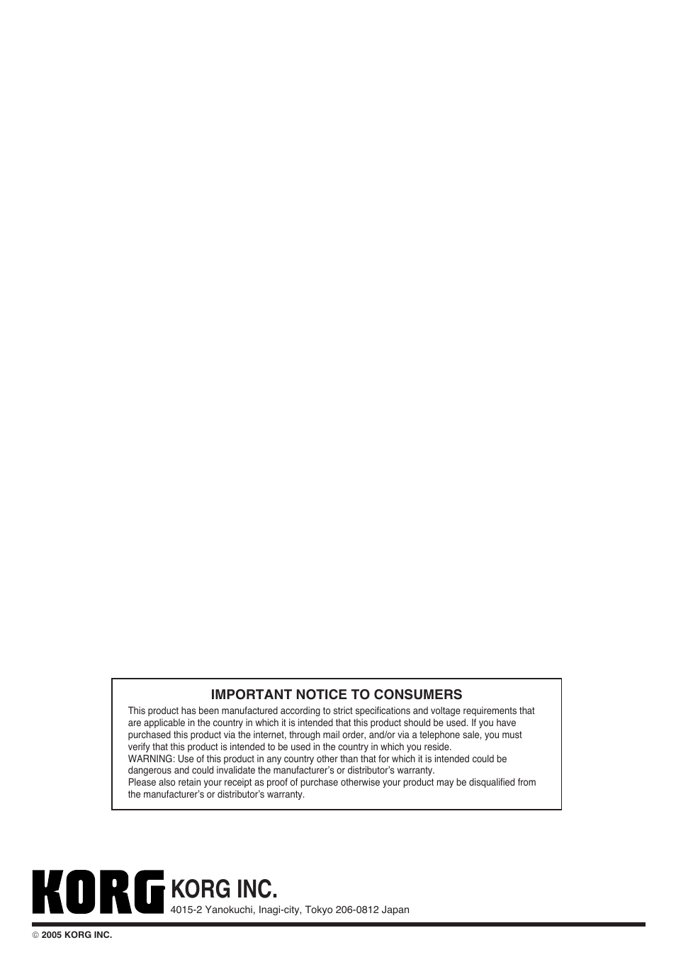 Korg inc | KORG Electronic Keyboard User Manual | Page 1127 / 1127