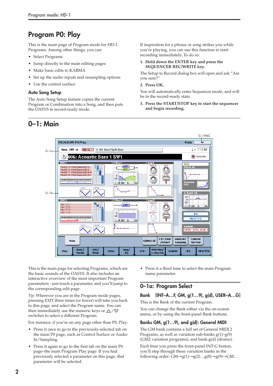 Program p0: play, 1: main, 1a: program select | 0–1: main, 0–1a: program select | KORG Electronic Keyboard User Manual | Page 12 / 1127