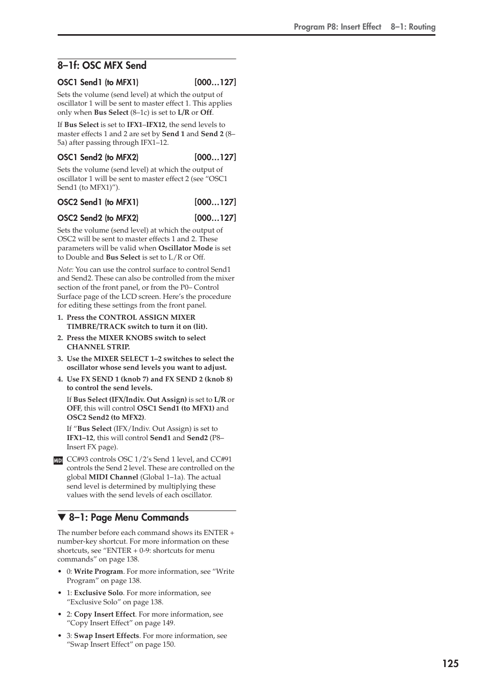 1f: osc mfx send, 8–1d), “8–1f: osc mfx send, 8–1: page menu commands | KORG Electronic Keyboard User Manual | Page 135 / 1127