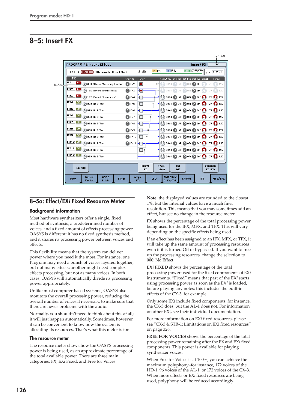 5: insert fx, 5a: effect/exi fixed resource meter, 8–5: insert fx | 8–5a: effect/ex i fixed resource meter | KORG Electronic Keyboard User Manual | Page 136 / 1127