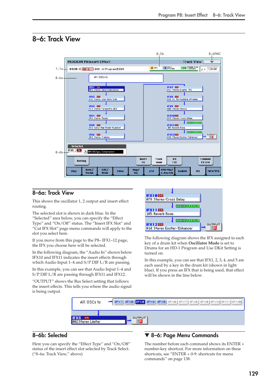 6: track view, 6a: track view, 6b: selected | 8–6: track view, 8–6a: track view, 8–6b: selected, 8–6: page menu commands | KORG Electronic Keyboard User Manual | Page 139 / 1127