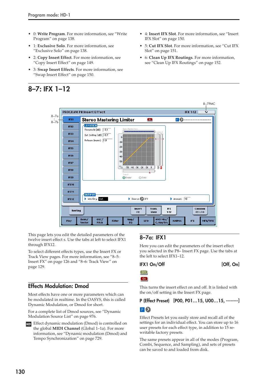 7: ifx 1-12, Effects modulation: dmod, 7a: ifx1 | 8–7: ifx 1–12, 8–7a: ifx1 | KORG Electronic Keyboard User Manual | Page 140 / 1127