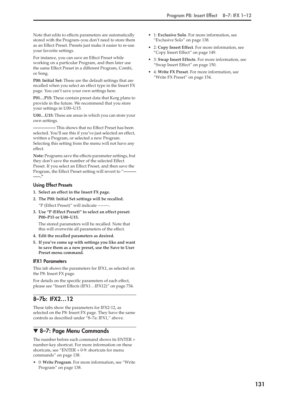 7b: ifx2…12, 8–7: page menu commands | KORG Electronic Keyboard User Manual | Page 141 / 1127