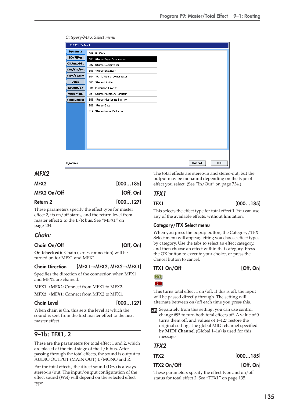 1b: tfx1, 2 | KORG Electronic Keyboard User Manual | Page 145 / 1127