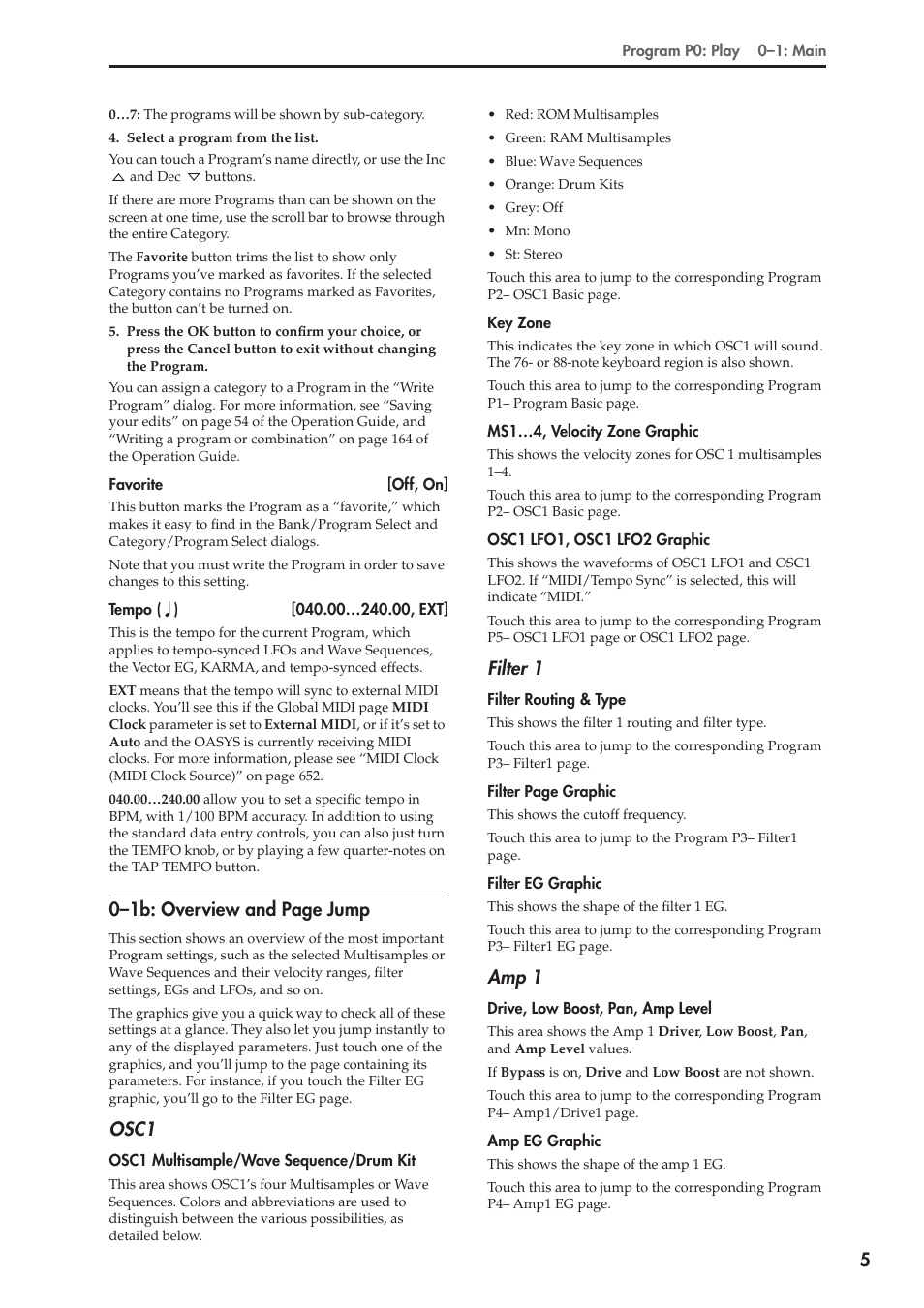 0–1b: overview and page jump, Osc1, Filter 1 | Amp 1 | KORG Electronic Keyboard User Manual | Page 15 / 1127