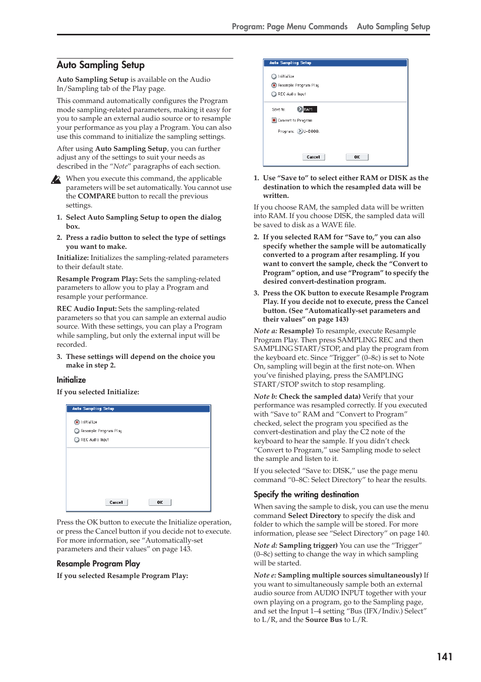 Auto sampling setup, 141 auto sampling setup | KORG Electronic Keyboard User Manual | Page 151 / 1127