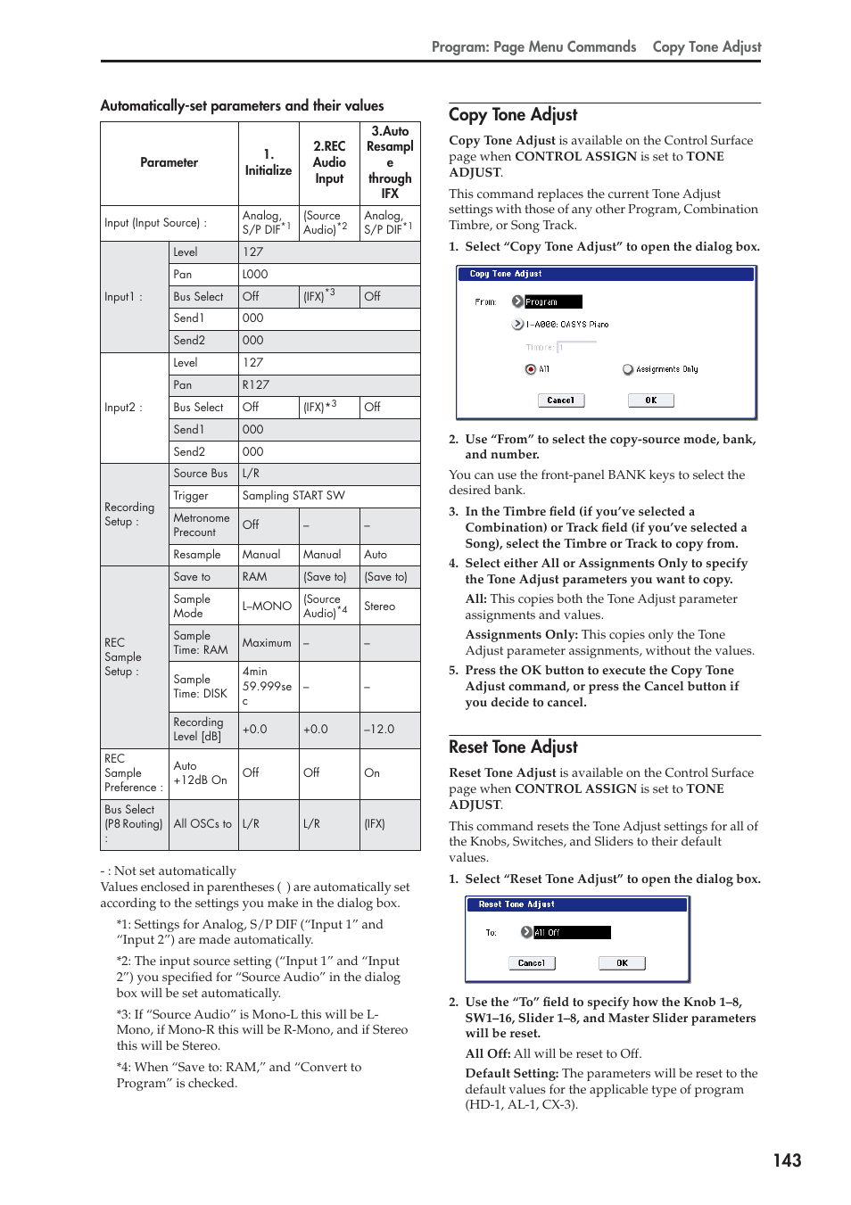 Copy tone adjust, Reset tone adjust | KORG Electronic Keyboard User Manual | Page 153 / 1127