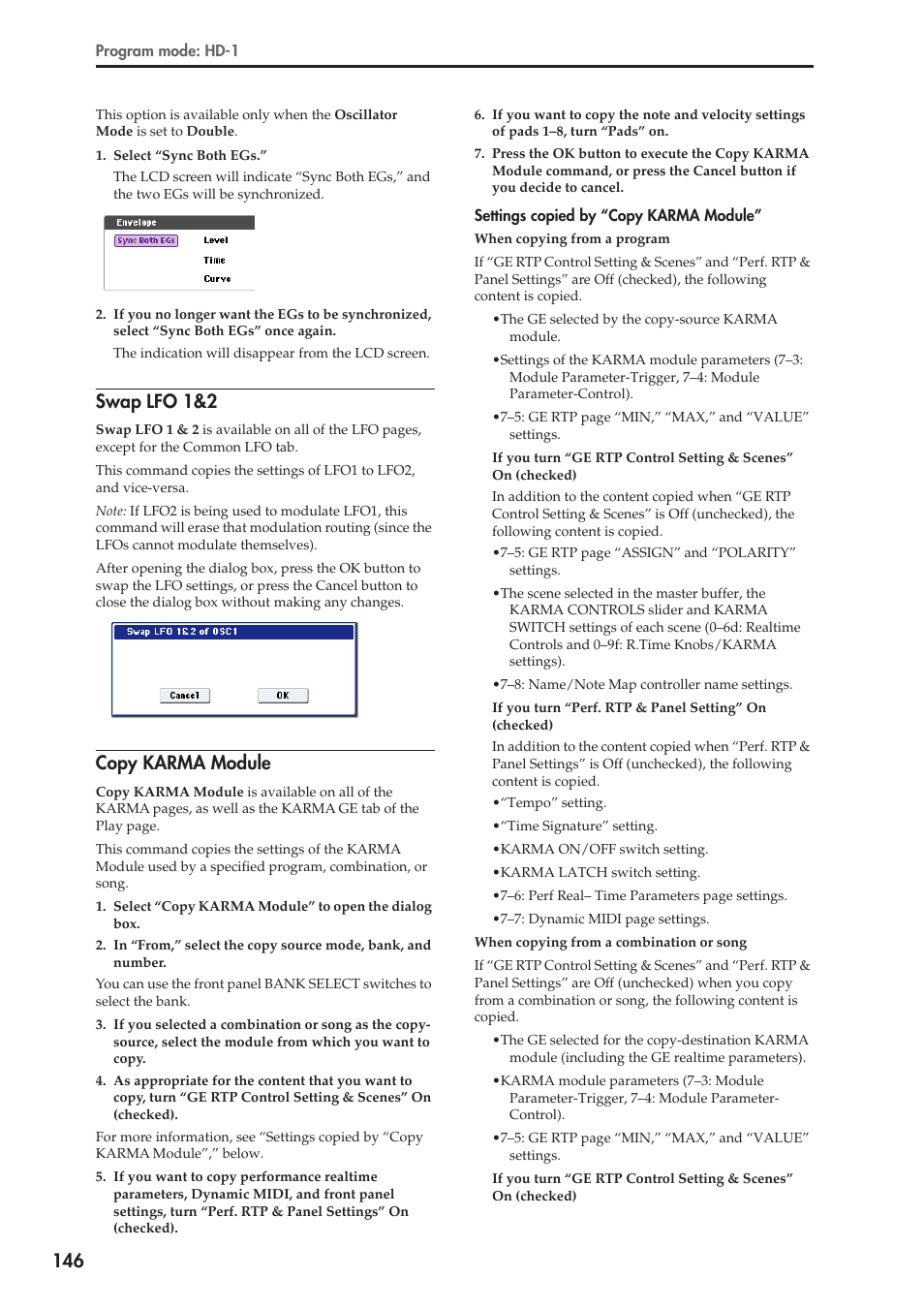 Swap lfo 1&2, Copy karma module | KORG Electronic Keyboard User Manual | Page 156 / 1127