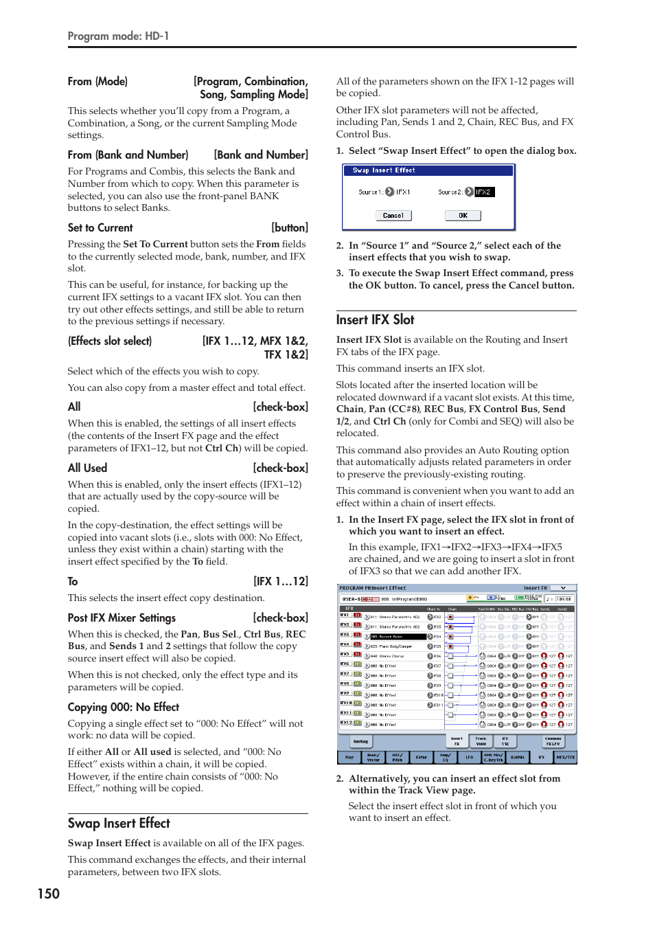 Swap insert effect, Insert ifx slot, For more information, see “insert | KORG Electronic Keyboard User Manual | Page 160 / 1127