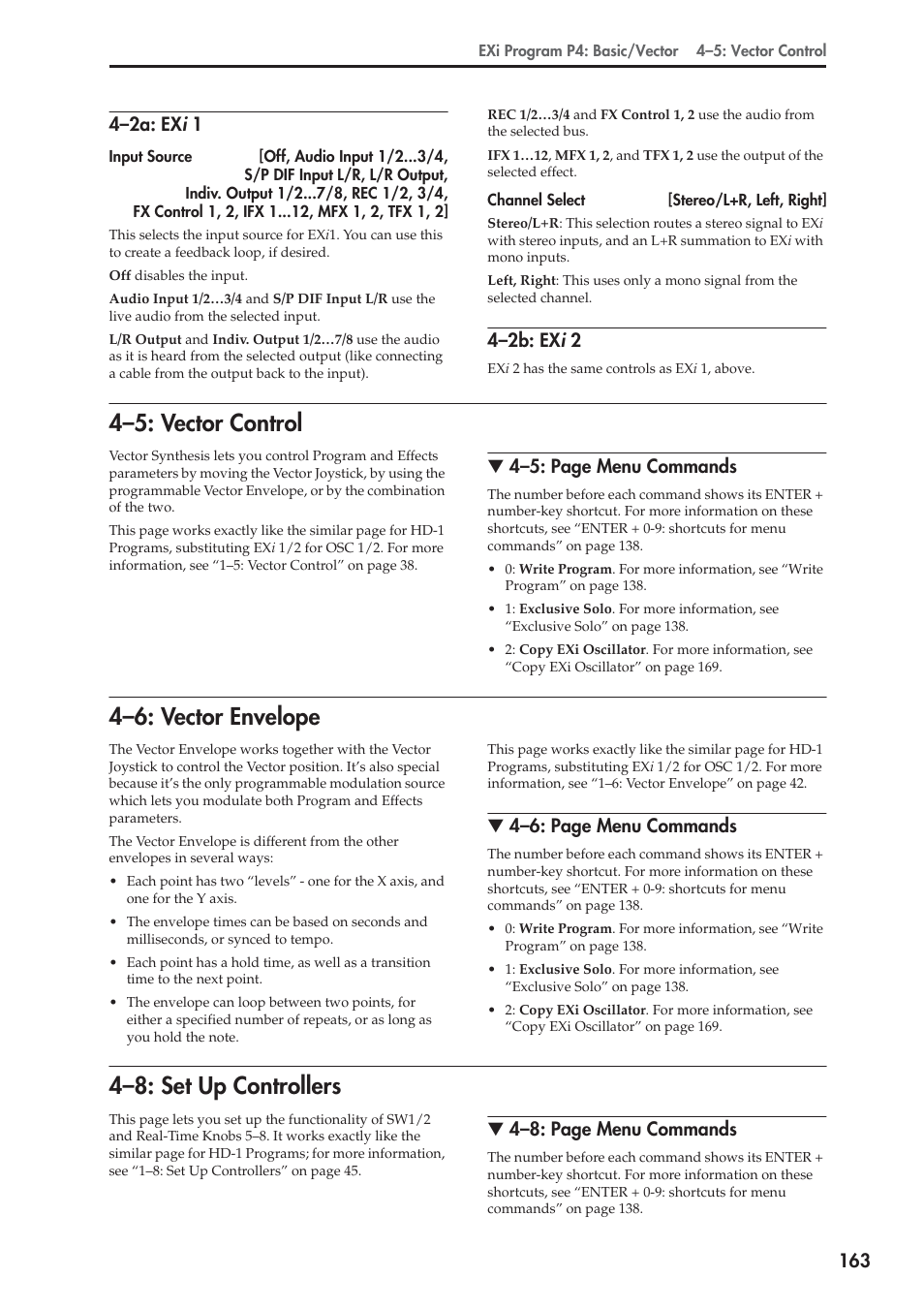 2a: exi 1, 2b: exi 2, 5: vector control | 6: vector envelope, 8: set up controllers, 4–5: vector control, 4–6: vector envelope, 4–8: set up controllers, 4–2b: ex i 2, 4–5: page menu commands | KORG Electronic Keyboard User Manual | Page 173 / 1127