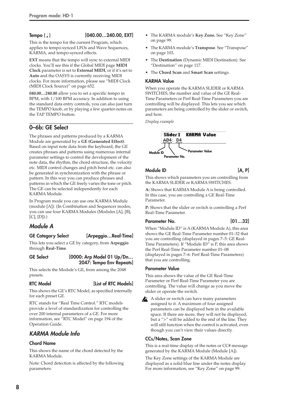 6b: ge select, 0–6b: ge select, Module a | Karma module info | KORG Electronic Keyboard User Manual | Page 18 / 1127