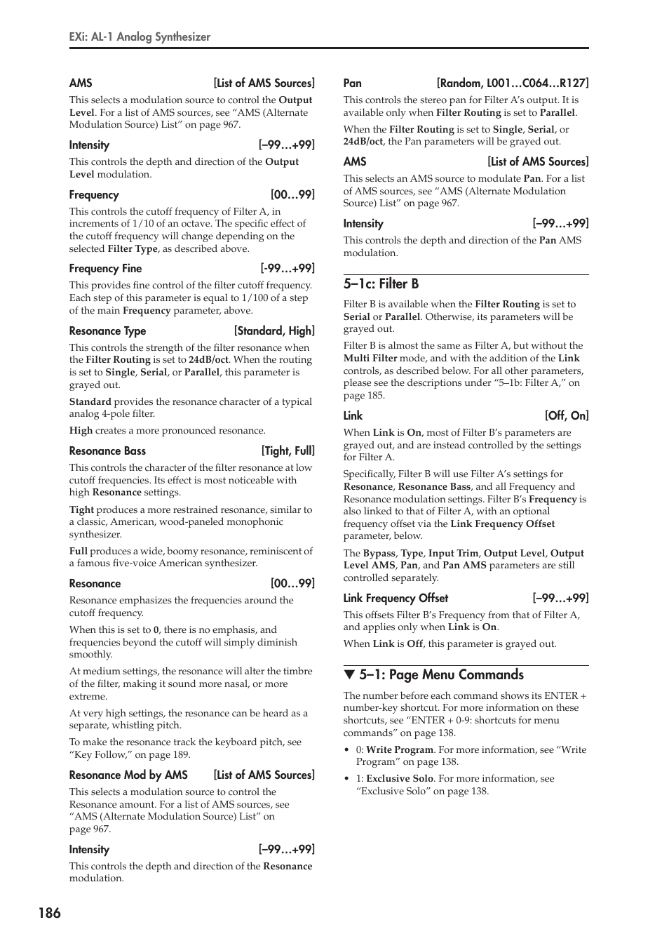 1c: filter b, 5–1c: filter b, 5–1: page menu commands | KORG Electronic Keyboard User Manual | Page 196 / 1127