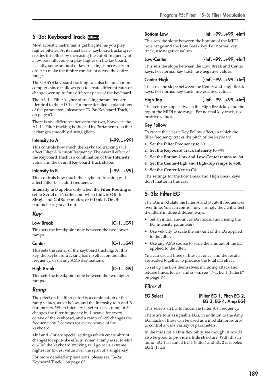 3a: keyboard track, 3b: filter eg, Ramp | 5–3b: filter eg, Filter a | KORG Electronic Keyboard User Manual | Page 199 / 1127