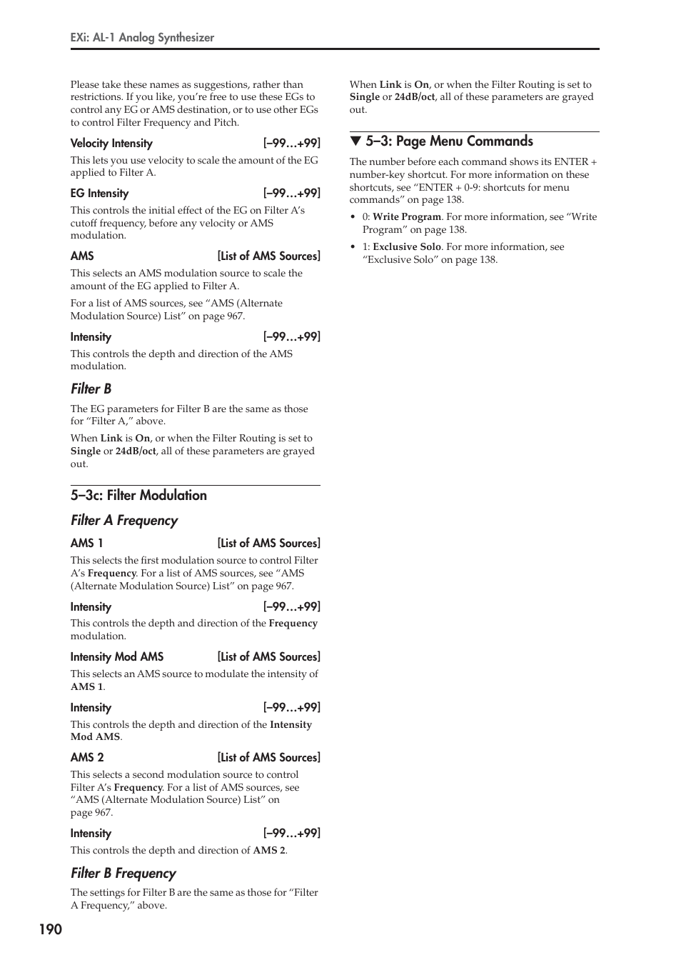 3c: filter modulation, Filter b, 5–3c: filter modulation filter a frequency | Filter b frequency, 5–3: page menu commands | KORG Electronic Keyboard User Manual | Page 200 / 1127