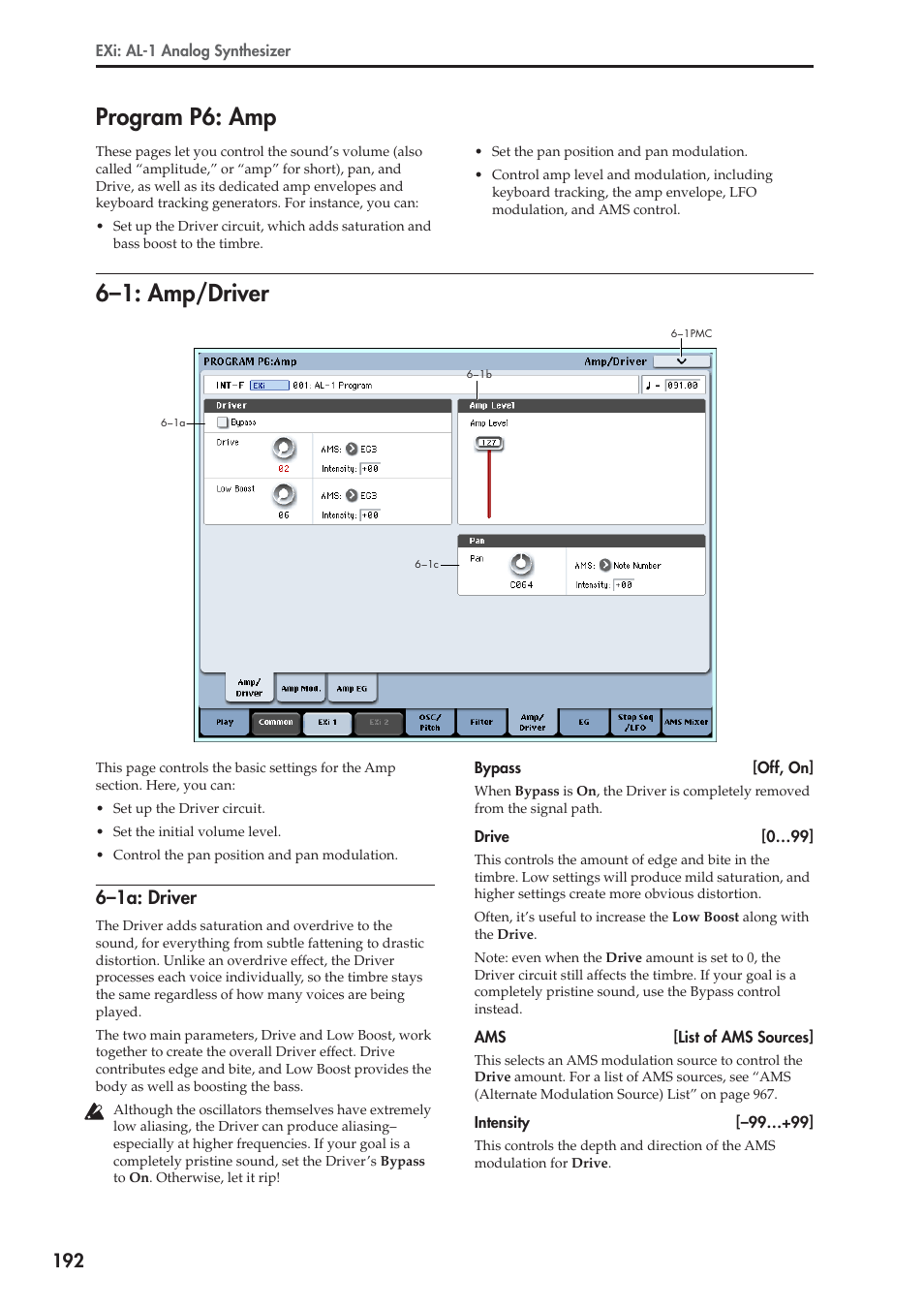 Program p6: amp, 1: amp/driver, 1a: driver | 6–1: amp/driver, 6–1a: driver | KORG Electronic Keyboard User Manual | Page 202 / 1127