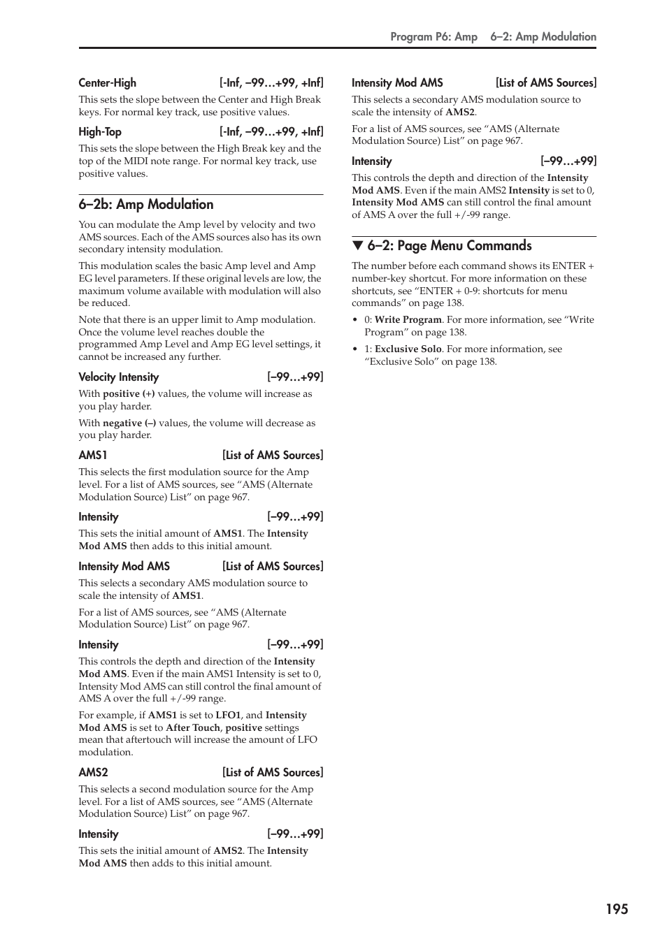 2b: amp modulation, 6–2b: amp modulation, 6–2: page menu commands | KORG Electronic Keyboard User Manual | Page 205 / 1127