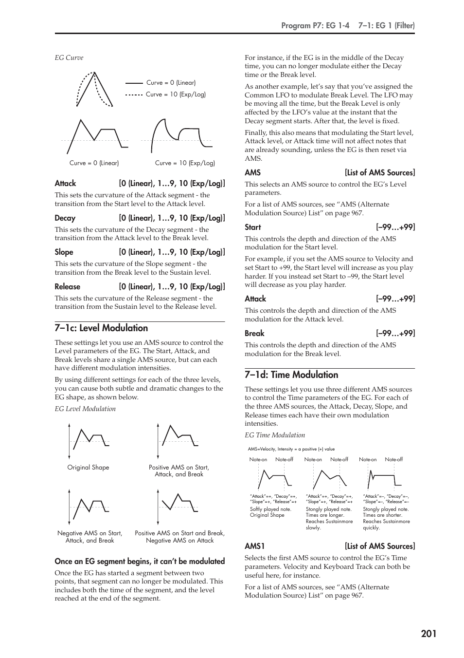 1c: level modulation, 1d: time modulation, 7–1c: level modulation | 7–1d: time modulation | KORG Electronic Keyboard User Manual | Page 211 / 1127