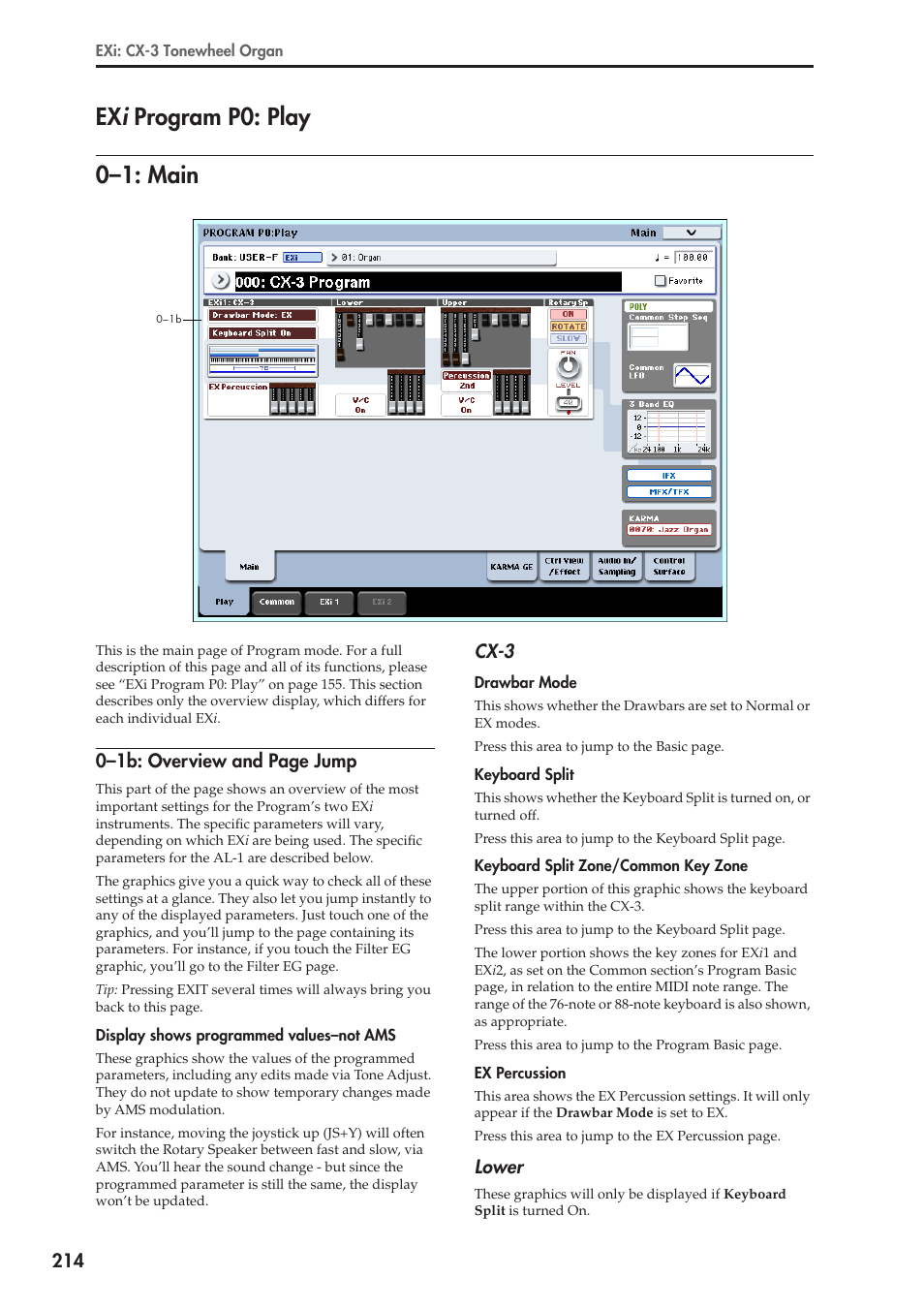 Exi program p0: play, 1: main, Program p0: play | 0–1: main, Ex i program p0: play 0–1: main | KORG Electronic Keyboard User Manual | Page 224 / 1127