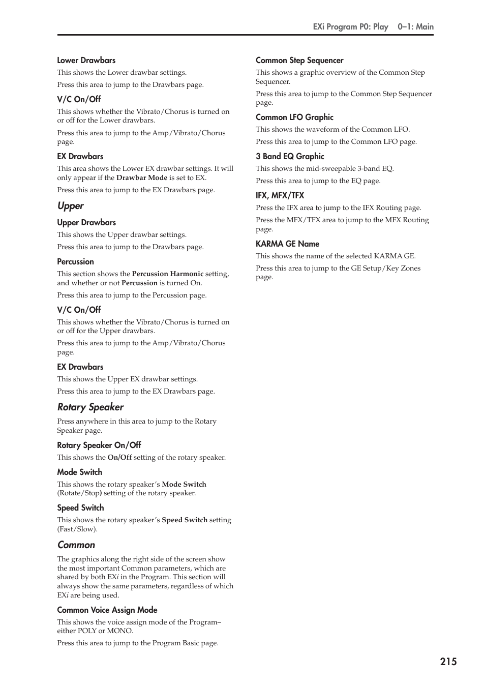 Upper, Rotary speaker, Common | KORG Electronic Keyboard User Manual | Page 225 / 1127
