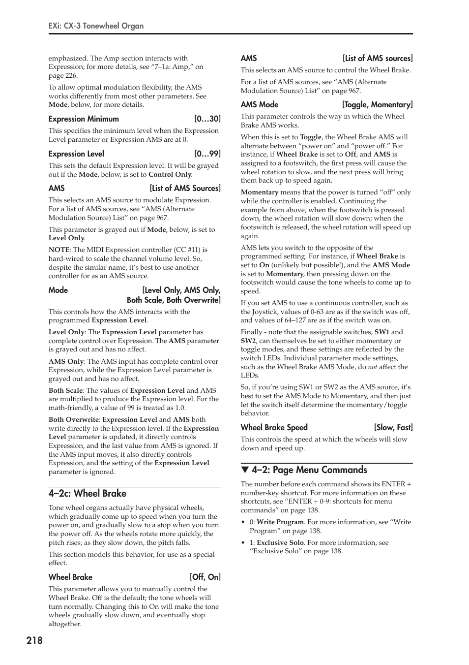 2c: wheel brake, 4–2c: wheel brake, 4–2: page menu commands | KORG Electronic Keyboard User Manual | Page 228 / 1127