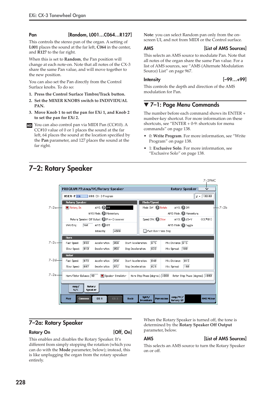 2: rotary speaker, 2a: rotary speaker, 7–2: rotary speaker | 7–1: page menu commands, 7–2a: rotary speaker | KORG Electronic Keyboard User Manual | Page 238 / 1127