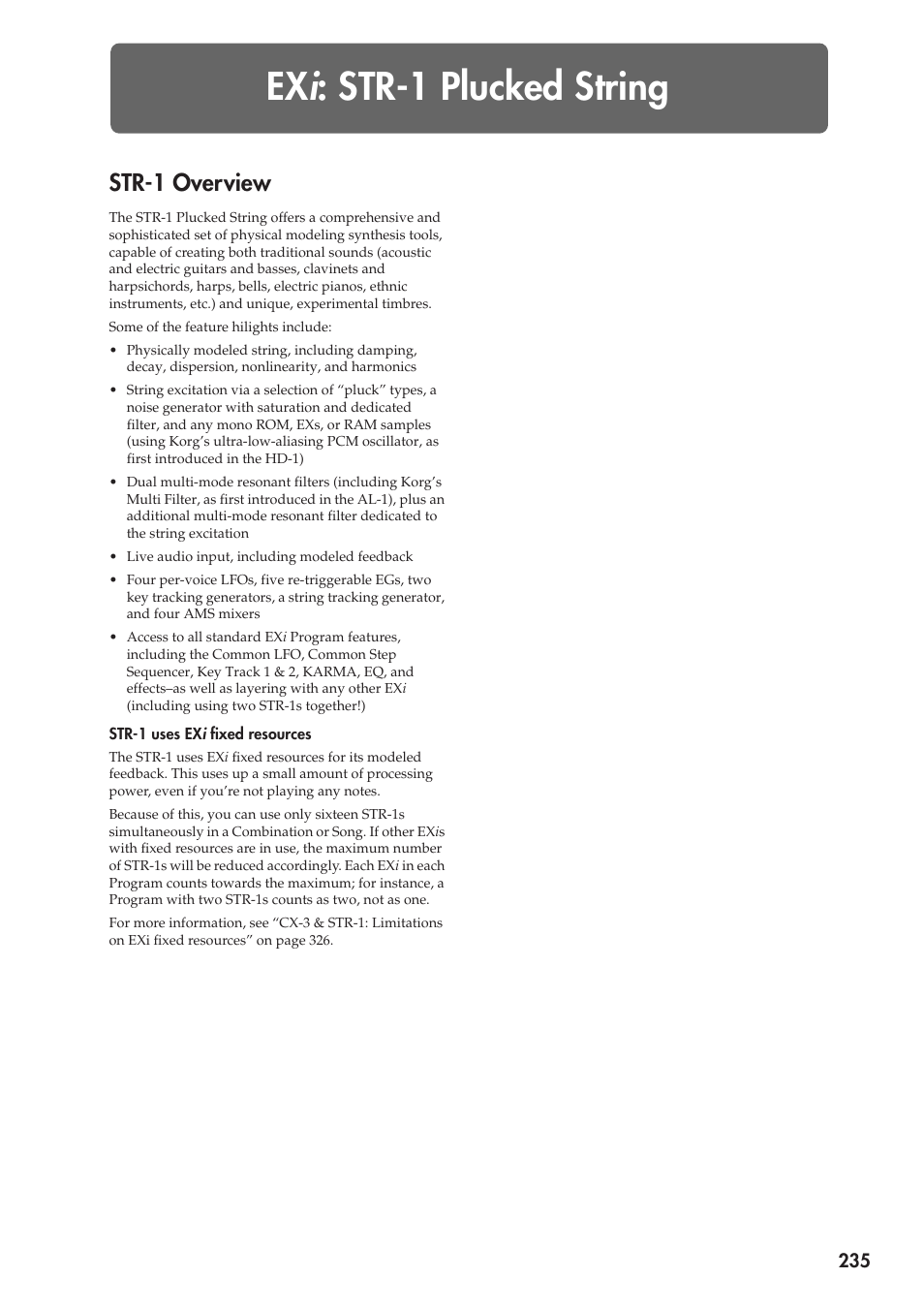 Exi: str-1 plucked string, Str-1 overview, Str-1 plucked string | Ex i : str-1 plucked string | KORG Electronic Keyboard User Manual | Page 245 / 1127
