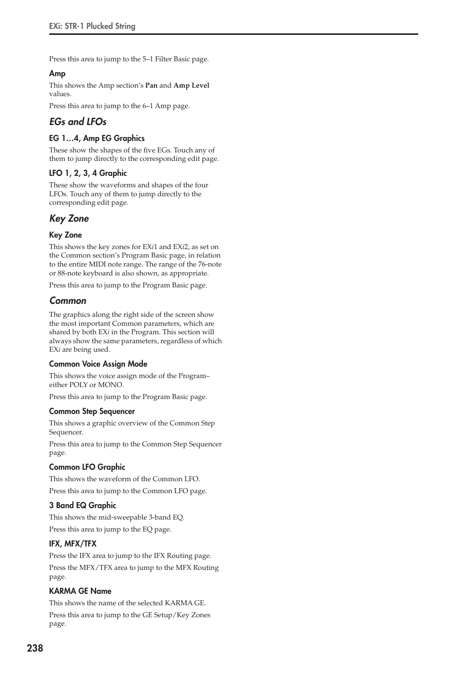 Egs and lfos, Key zone, Common | KORG Electronic Keyboard User Manual | Page 248 / 1127