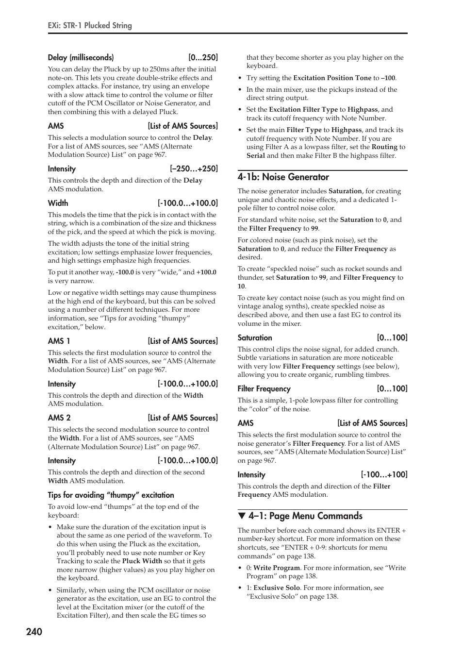 1b: noise generator, 4–1: page menu commands | KORG Electronic Keyboard User Manual | Page 250 / 1127