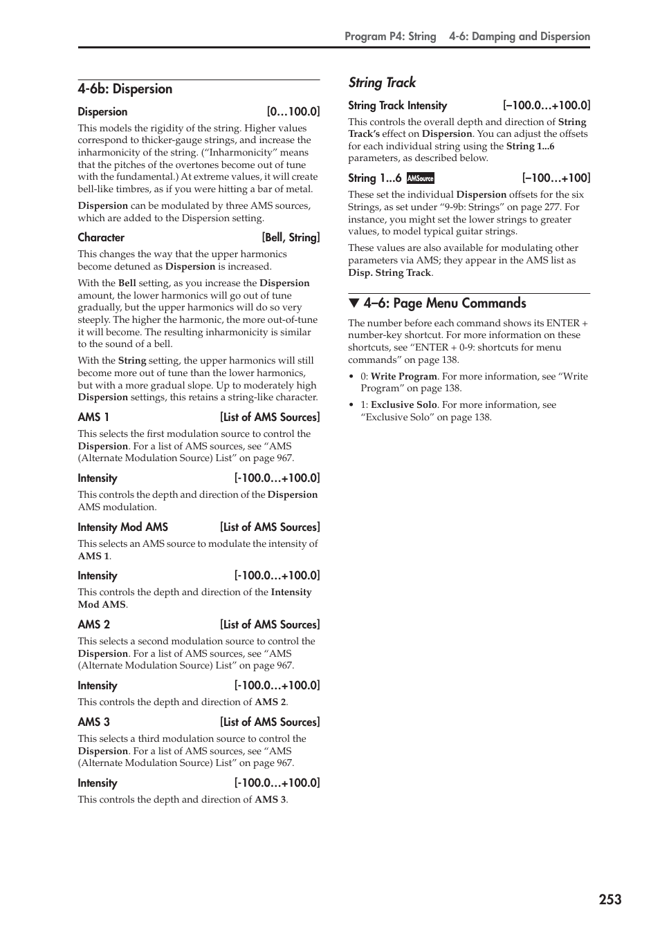 6b: dispersion, String track, 4–6: page menu commands | KORG Electronic Keyboard User Manual | Page 263 / 1127