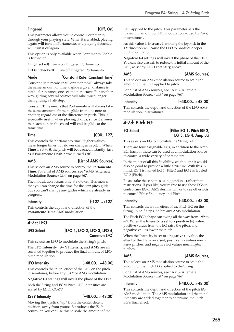 7c: lfo, 7d: pitch eg | KORG Electronic Keyboard User Manual | Page 265 / 1127