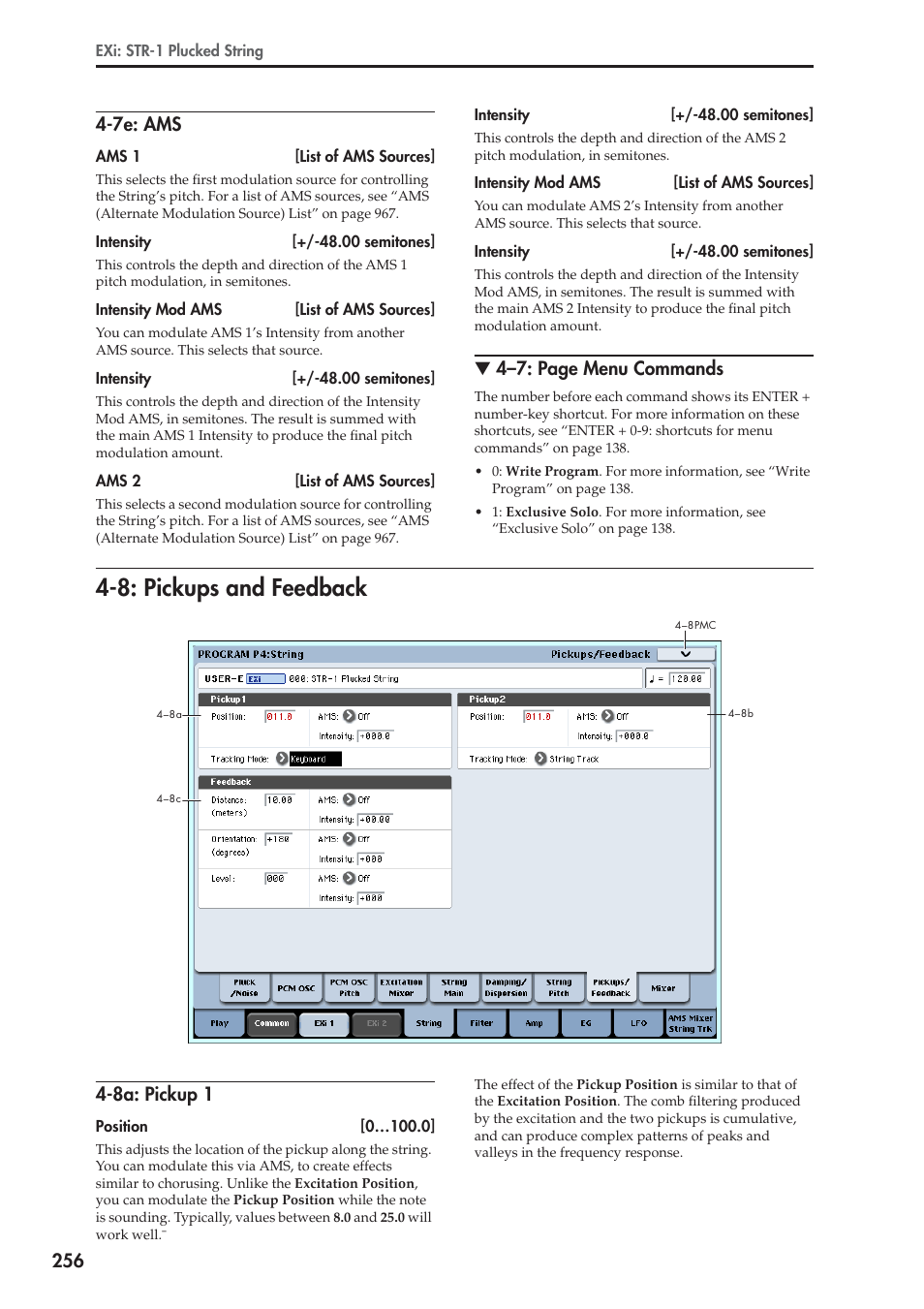 7e: ams, 8: pickups and feedback, 8a: pickup 1 | 4–7: page menu commands | KORG Electronic Keyboard User Manual | Page 266 / 1127