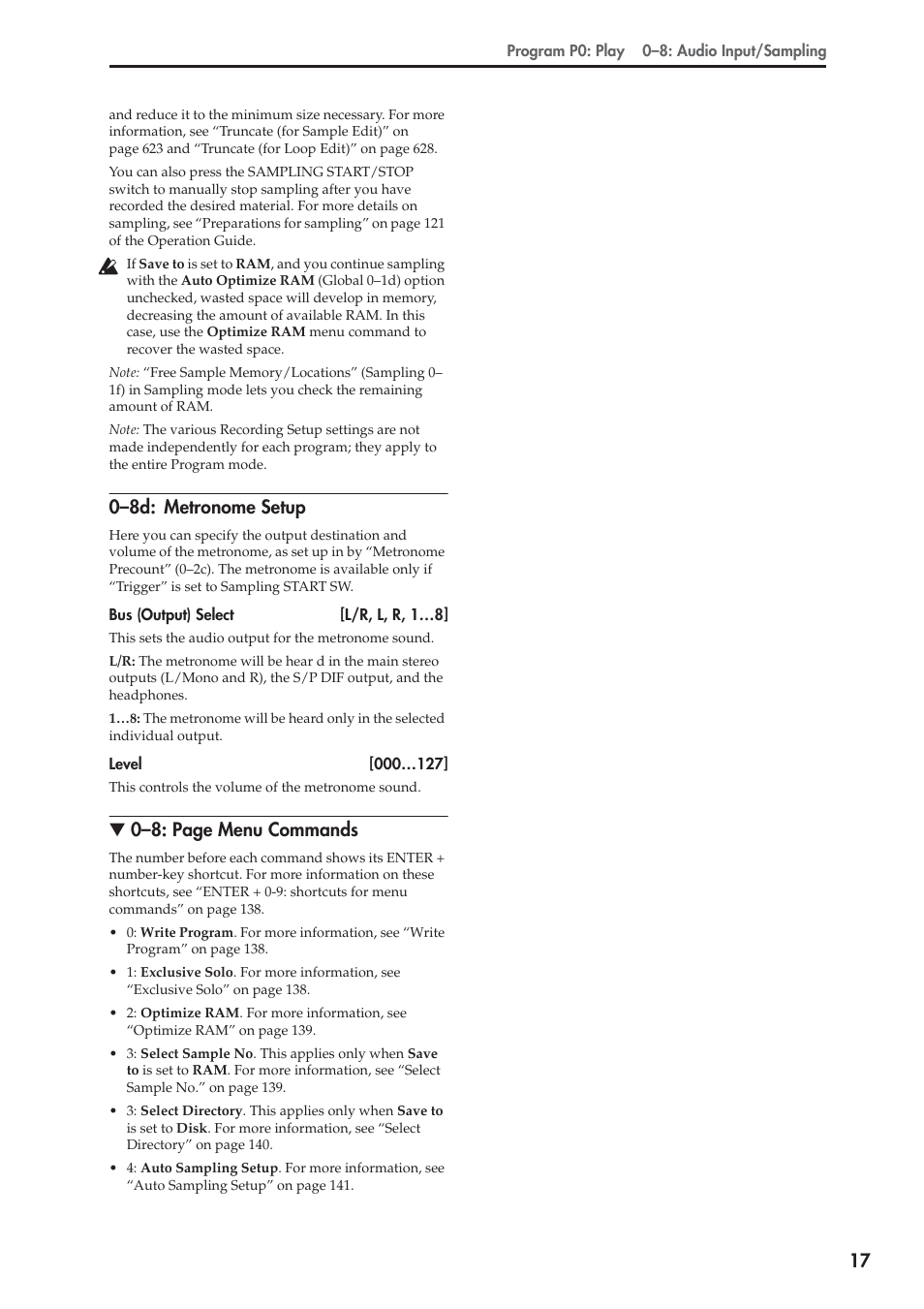 8d: metronome setup, 0–8d: metronome setup, 0–8: page menu commands | KORG Electronic Keyboard User Manual | Page 27 / 1127