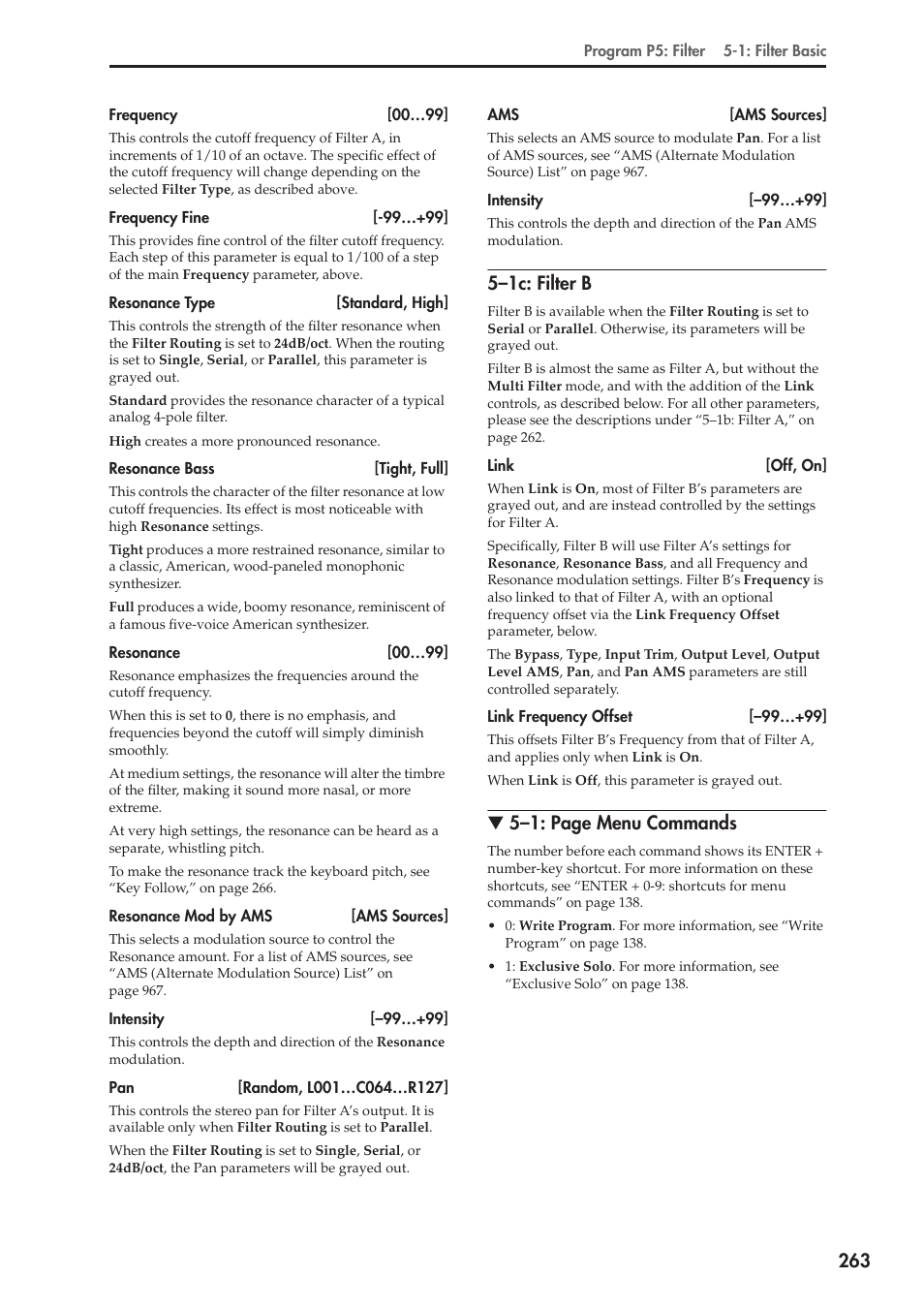 1c: filter b, 5–1c: filter b, 5–1: page menu commands | KORG Electronic Keyboard User Manual | Page 273 / 1127