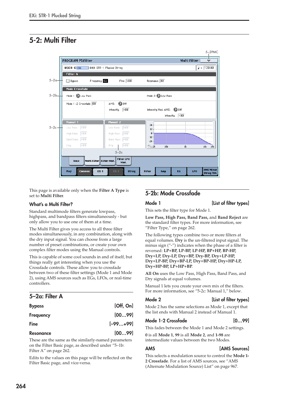 2: multi filter, 2a: filter a, 2b: mode crossfade | 5–2a: filter a | KORG Electronic Keyboard User Manual | Page 274 / 1127