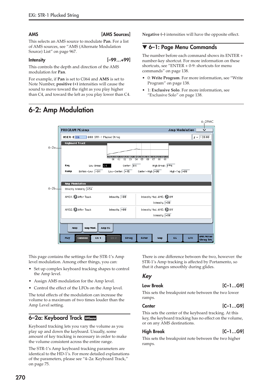 2: amp modulation, 2a: keyboard track, 6–1: page menu commands | 6–2a: keyboard track | KORG Electronic Keyboard User Manual | Page 280 / 1127