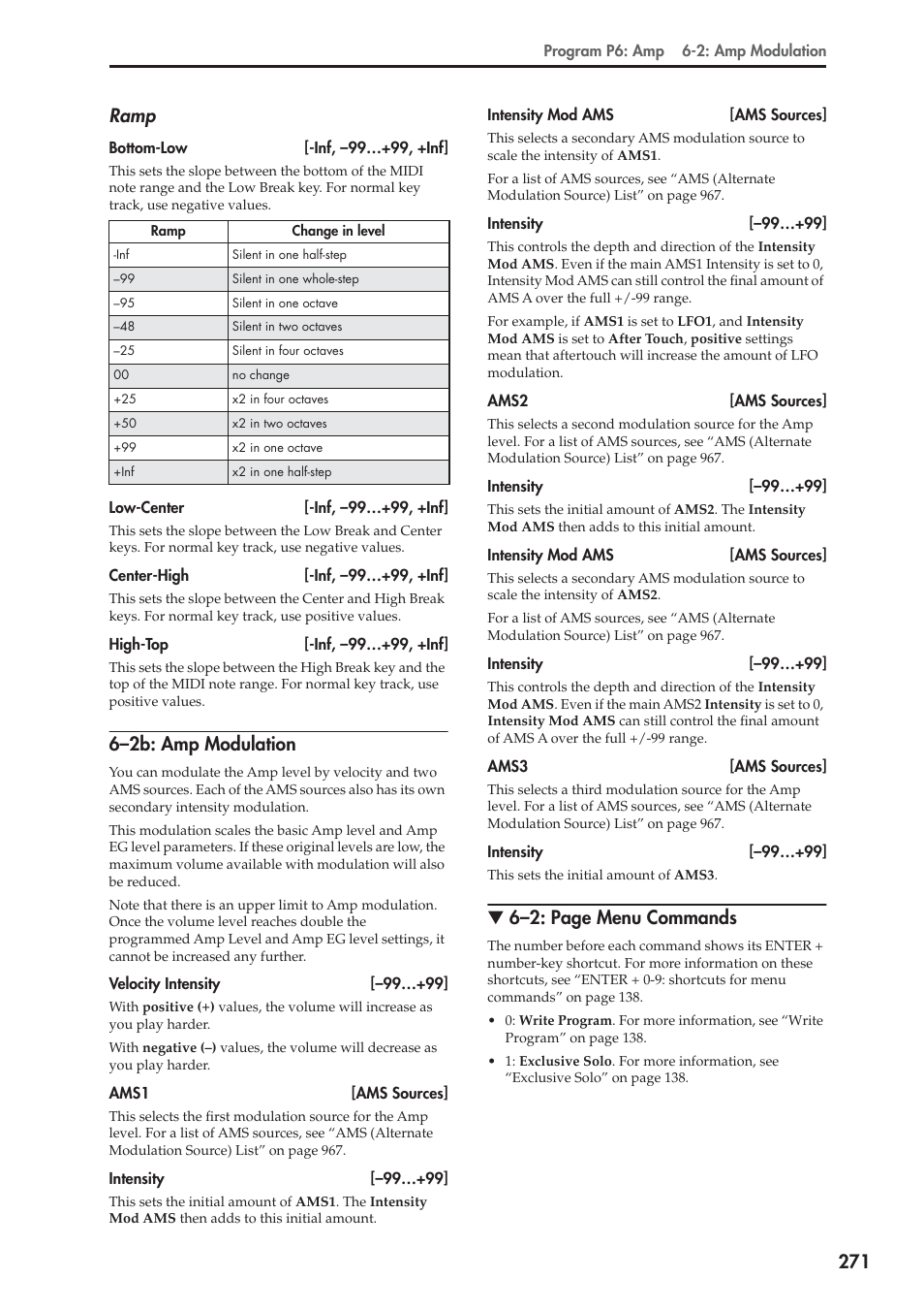 2b: amp modulation, 271 ramp, 6–2b: amp modulation | 6–2: page menu commands | KORG Electronic Keyboard User Manual | Page 281 / 1127