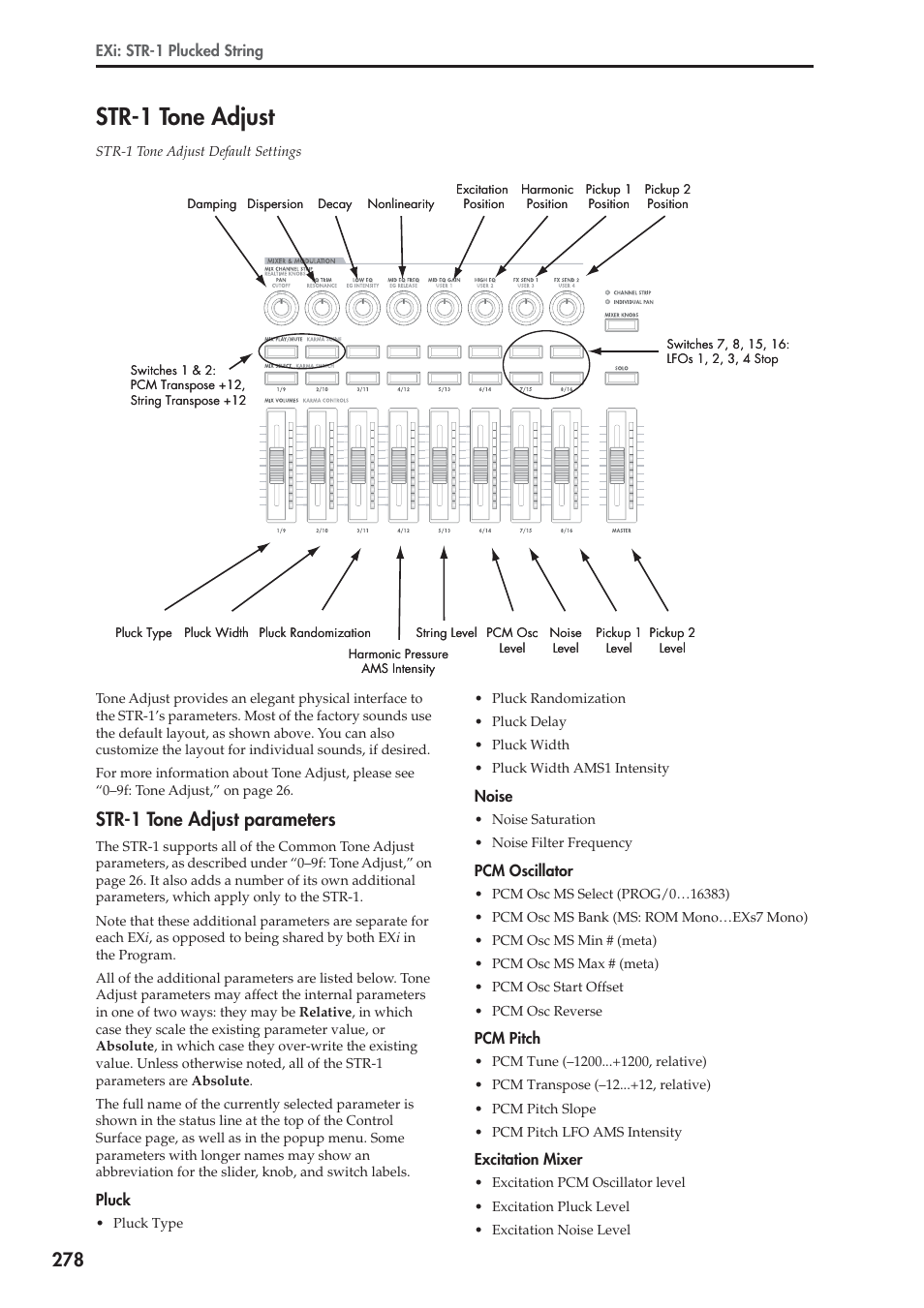 Str-1 tone adjust, Str-1 tone adjust parameters | KORG Electronic Keyboard User Manual | Page 288 / 1127