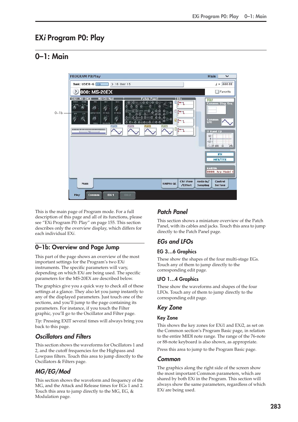 Exi program p0: play, 1: main, Program p0: play | 0–1: main, Ex i program p0: play 0–1: main | KORG Electronic Keyboard User Manual | Page 293 / 1127