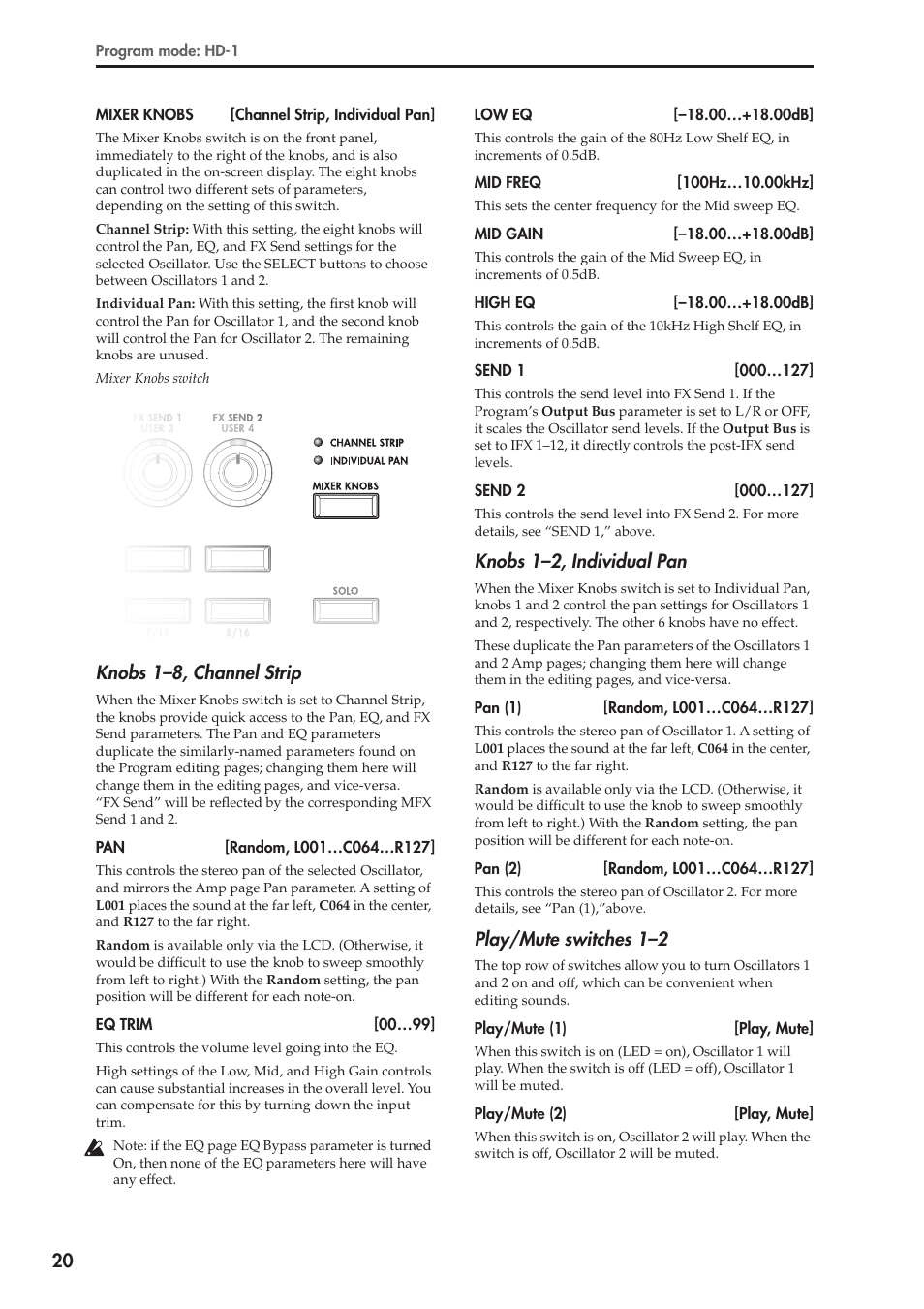 Knobs 1–8, channel strip, Knobs 1–2, individual pan, Play/mute switches 1–2 | KORG Electronic Keyboard User Manual | Page 30 / 1127
