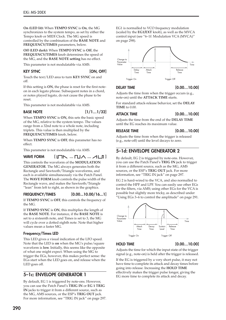 1c: envelope generator 1, 1d: envelope generator 2, 5–1c: envelope generator 1 | 5–1d: envelope generator 2 | KORG Electronic Keyboard User Manual | Page 300 / 1127