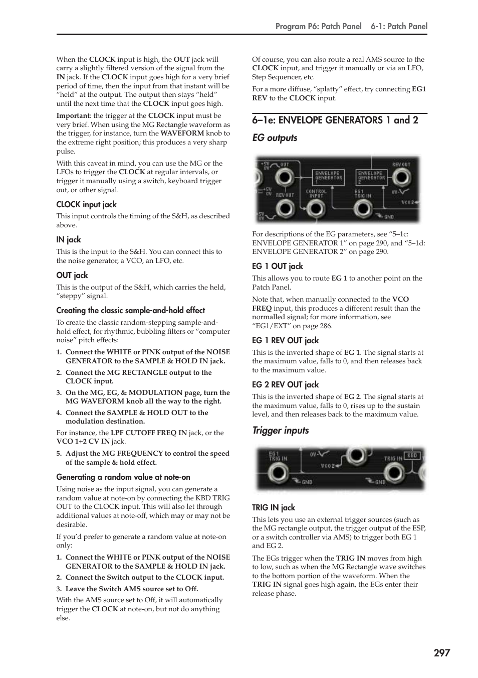 1e: envelope generators 1 and 2, 6–1e: envelope generators 1 and 2 eg outputs, Trigger inputs | KORG Electronic Keyboard User Manual | Page 307 / 1127