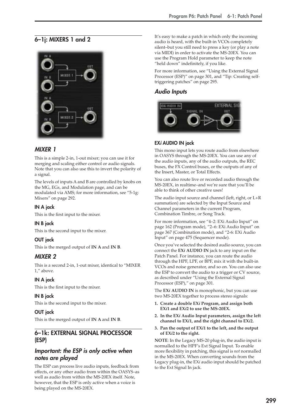 1j: mixers 1 and 2, 1k: external signal processor (esp), Mixer 2 | Audio inputs | KORG Electronic Keyboard User Manual | Page 309 / 1127