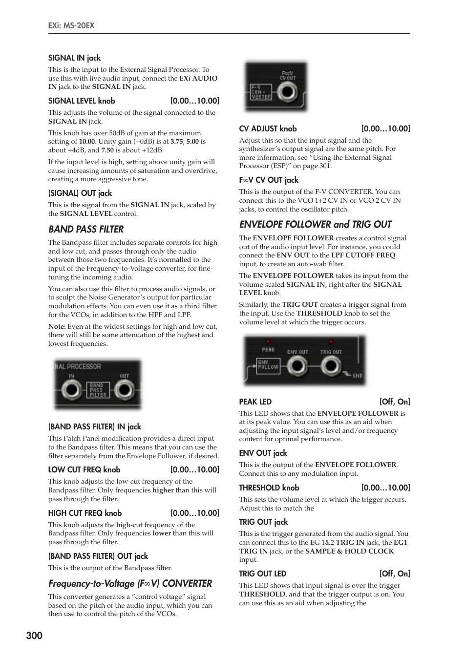 Band pass filter, Frequency-to-voltage (f ∞ v) converter, Envelope follower and trig out | KORG Electronic Keyboard User Manual | Page 310 / 1127