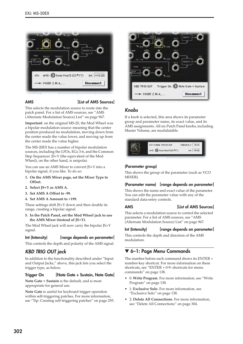 Kbd trig out jack, Knobs, 6–1: page menu commands | KORG Electronic Keyboard User Manual | Page 312 / 1127